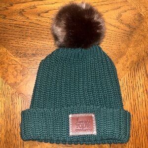 Love Your Melon greenKnit Beanie with Brown Pom